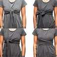 Best selling round neck solid color short dress maternity dress lace up nursing pajamas