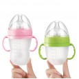 Early October baby food grade anti-fall 240ML silicone bottle with handle integrated straw anti-flatulence pacifier