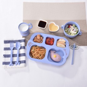 Healthy and environmentally friendly wheat straw children's tableware 7-piece set children's students breakfast dishes kindergarten divided dishes