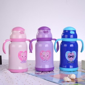 Piggy new dual-use children's insulation straw cup baby with handle change strap stainless steel insulated bottle water cup