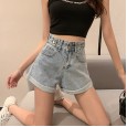 Denim shorts women loose high waist was thin summer new outer wear a student wide leg casual hot pants