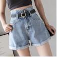 Denim shorts women's summer clothes new loose and wild high waist was thin a word wide leg curled casual pants