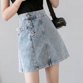 Denim short skirt female spring and summer new high waist chic skirt a word bag hip skirt was thin tide