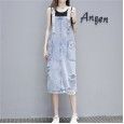 Denim strap dress women's summer new fashion hole denim dress wild thin dress