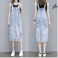 Denim strap dress women's summer new fashion hole denim dress wild thin dress