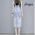 Denim strap dress women's summer new fashion hole denim dress wild thin dress