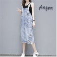 Denim strap dress women's summer new fashion hole denim dress wild thin dress