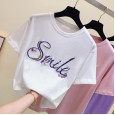 Summer new letter sequin short-sleeved T-shirt female loose white bottoming half-sleeved shirt tide