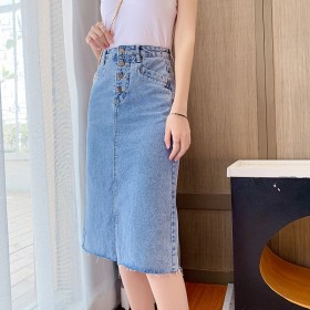 Spring and summer new denim skirt women's mid-length self-cultivation cover hips slim hip waist one-step skirt