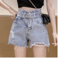 Denim shorts women loose high waist a word wide leg shorts new Xia Xian thin raw edge hot pants jeans