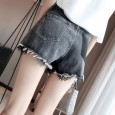 Spring and summer new denim high waist shorts female hole heavy industry nail beads ultra wide leg pants hot pants