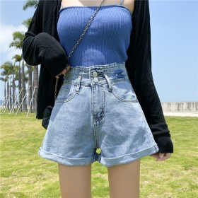 Summer denim shorts women's thin new tide high waist was thin and loose wide legs a word hot pants