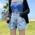 Summer denim shorts women's thin new tide high waist was thin and loose wide legs a word hot pants