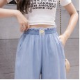 Small Daisy Tencel Denim Wide Leg Pants Women's Summer Thin High Waist Slim Down Casual Straight Cropped Pants