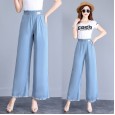 Wide-leg pants women's high waist drape summer thin section Tencel jeans elastic waist cover was thin straight straight nine-point pants tide