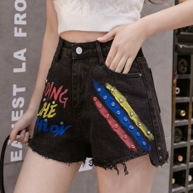 Black denim super shorts women's summer new high waist hot pants thin section loose tide wild thin a word wide leg pants