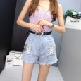 Pocket sequin denim shorts women's summer new high waist was thin and thin section A word wide leg hot pants tide