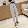 Ripped jeans women's summer thin section heavy industry hot diamond loose wide leg straight radish  pants