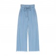 Wide leg pants women summer new junior high school students loose high waist Tencel wild nine points casual pants