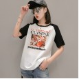 Summer new fashion letter printed short-sleeved T-shirt female off-shoulder contrast color wild shirt