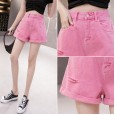 Purple hole denim shorts female summer thin section loose high waist was thin curling hot pants tide