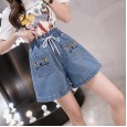 Stretch denim shorts female summer new wave high waist a word loose large size MM was thin hot pants
