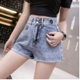 Denim shorts women's summer new embroidery smile face loose loose wide legs high waist a word hot pants
