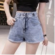 Denim shorts women's summer new embroidery smile face loose loose wide legs high waist a word hot pants