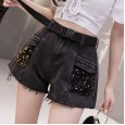 High waist jeans women's spring clothes new fashion sequins were thin raw edge shorts a word wide leg pants
