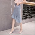 Denim skirt women's mid-length new spring and summer ruffled slim high waist bag hip irregular fishtail skirt