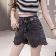 Denim shorts women's summer new irregular rough high waist hot pants loose and thin a word wide leg pants