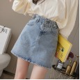 Spring new denim skirt female junior high school students casual elastic waist short skirt A word high waist skirt
