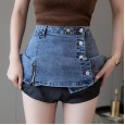Short skirt female spring and summer denim skirt new a-line skirt breasted skirt high waist bag hip skirt lined hakama