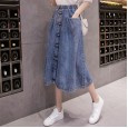 Denim skirt skirt autumn and winter women's long section new spring and autumn high waist was thin split a-line skirt summer