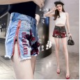 Summer new raw shorts hot pants ladies fashion wild heavy industry was thin sequin denim shorts tide