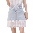 Mesh stitching denim skirt female spring new lace lace bag hip A sub skirt female