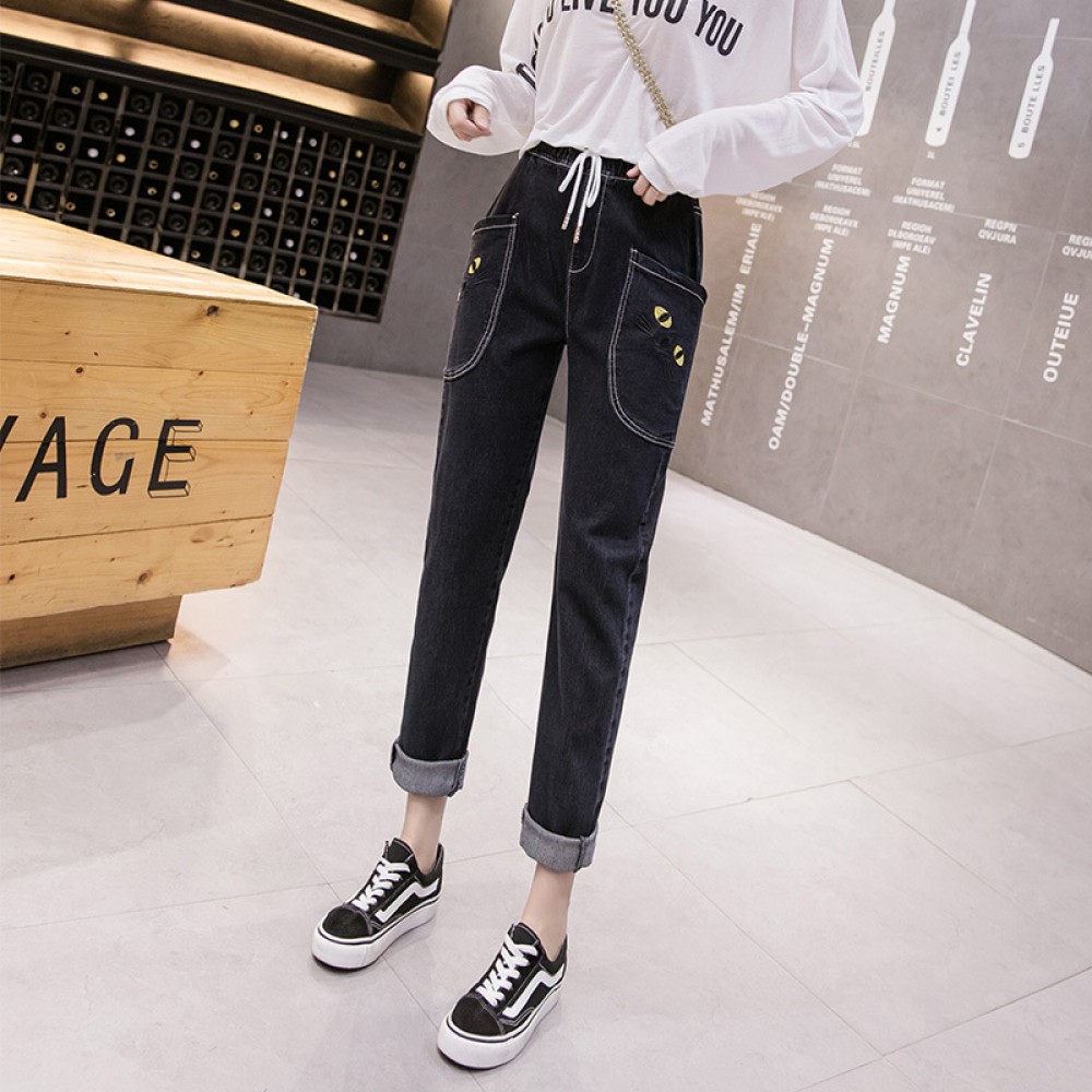 Large size women's sister spring and summer new jeans, hip thighs are thick and thin, wild and loose straight