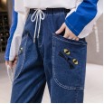 Large size women's sister spring and summer new jeans, hip thighs are thick and thin, wild and loose straight