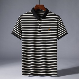 Men's summer new fashion striped lapel men's casual POLO shirt comfortable business
