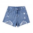 New Women's High Waist Loose Hole A-shaped Irregular Raw Edge Trousers Hot Pants Denim Shorts Female Summer