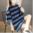 Summer new large size women's casual stripes super fire short-sleeved t-shirt female loose ladies tops