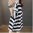 Summer new large size women's casual stripes super fire short-sleeved t-shirt female loose ladies tops