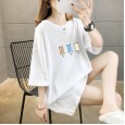 Summer new loose large size women's round neck short sleeve t-shirt female printing solid color ladies top