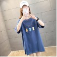 Summer new loose large size women's round neck short sleeve t-shirt female printing solid color ladies top