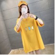 Summer new loose large size women's round neck short sleeve t-shirt female printing solid color ladies top