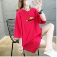 Summer new basic large size women's mid-length solid color printed jacket round neck short sleeve t-shirt female